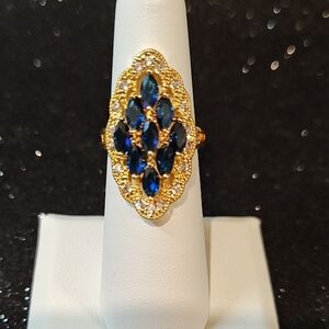 Sapphire & Diamond Fashion Ring (Faux) In Gold Setting - Size 5 3/4